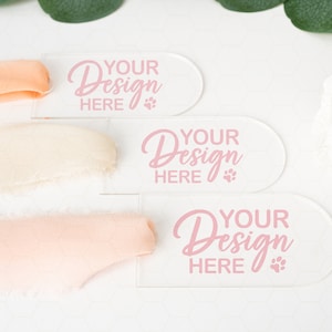 Acryl Tischkarte Mockup, Hochzeit Tischkarte Mockup, klares Acryl Mockup, Hochzeit Namensschild Mockup Blush Ribbon, Hochzeit Briefpapier Mockup