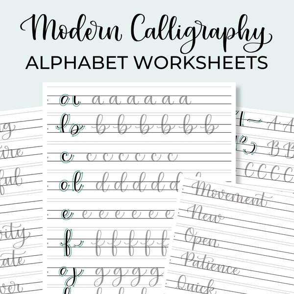 Modern Calligraphy Alphabet Practice Sheets | Printable Templates | Lettering Worksheets for Small Brush Pens | iPad Calligraphy