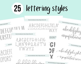 25 Calligraphy & Hand Lettering Alphabet Styles | Digital Download Worksheets