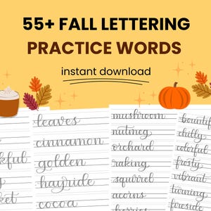 Páginas para practicar palabras de caligrafía de otoño / Hojas de trabajo de letras imprimibles / Trazado de letras de otoño con rotuladores de pincel / Descarga digital