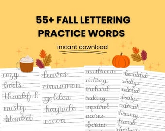 Fall Calligraphy Word Practice Pages | Printable Lettering Worksheets | Autumn Letter Tracing for Brush Pens | Digital Download