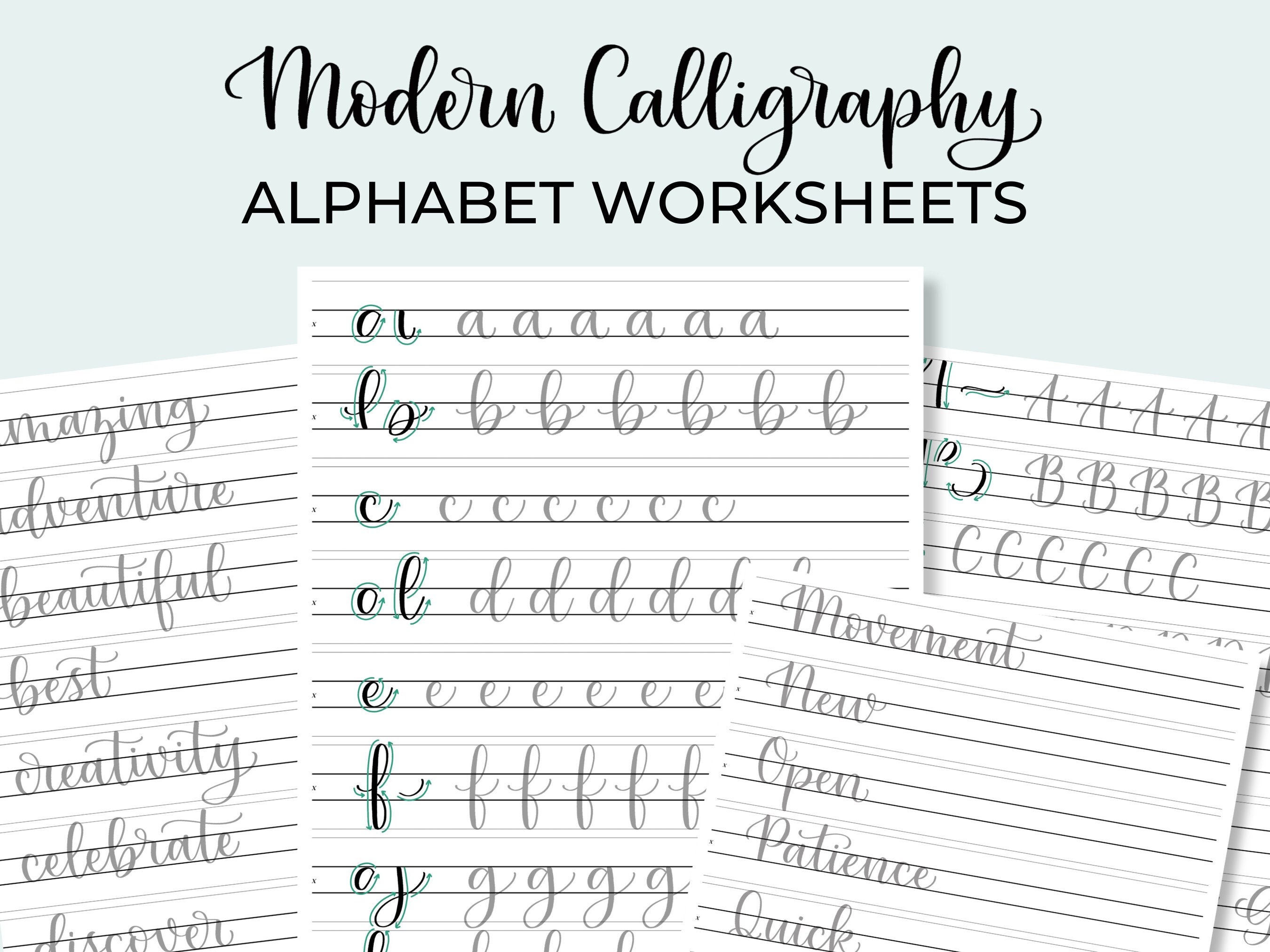 Modern Calligraphy Alphabet Practice Sheets Printable Templates Lettering Worksheets for Small