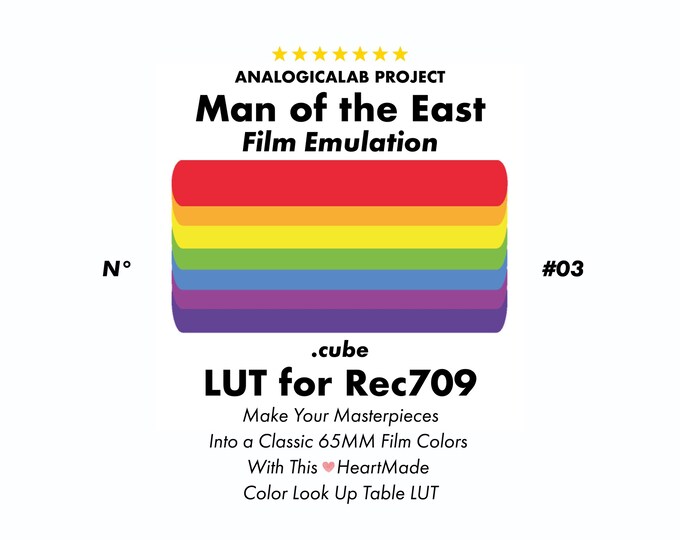 Featured listing image: N# 3 Man of the East ~ Film Emulation .Cube LUT for Rec709 ~ Make Your Masterpieces into a Classic 65MM Film Colors