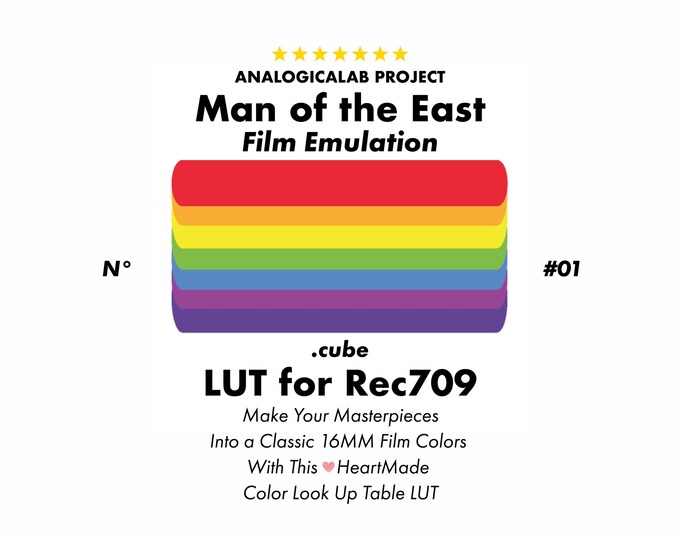 Featured listing image: N# 1 Man of the East ~ Film Emulation .Cube LUT for Rec709 ~ Make Your Masterpieces into a Classic 16MM Film Colors