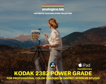 KODAK 2383 Power Grade for Professional Color Grading in DaVinci Resolve Studio, Unique Handmade Analog Film Simulation, Halation FX, Bloom