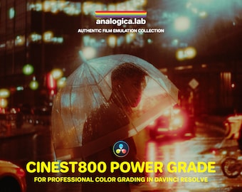 35MM CINEST 800 Power Grade for Professional Color Grading in DaVinci Resolve Studio, Unique Handmade Analog Film Simulation, Halation FX