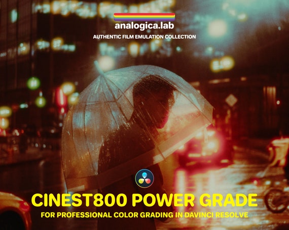 35MM CINEST 800 Power Grade for Professional Color Grading in DaVinci Resolve Studio, Unique Handmade Analog Film Simulation, Halation FX