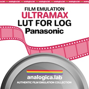 May include: A film emulation LUT for Panasonic cameras, featuring the Ultramax film stock. The image shows a film reel and a silver film canister with the text "analogica.lab" and "AUTHENTIC FILM EMULATION COLLECTION".