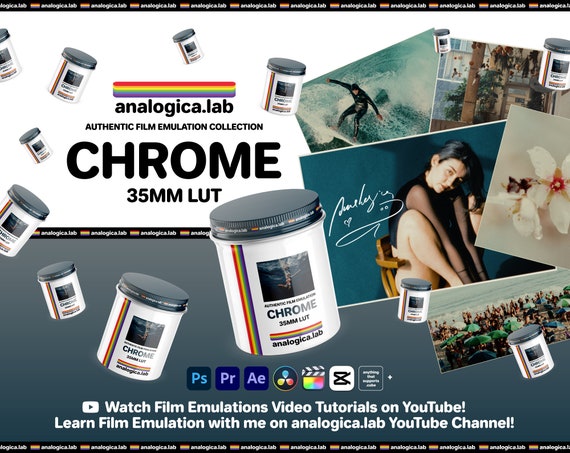 LUT CHROME 35MM Film Simulation, Professional Color Grading, VideoLut, PhotoLut, filetype: .cube for LOG, Rec709, LUTs, Lut Presets