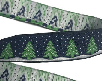 Cinta Jacquard Navideña de 1,6 a 2,2 cm, Bordada con Árbol de Navidad