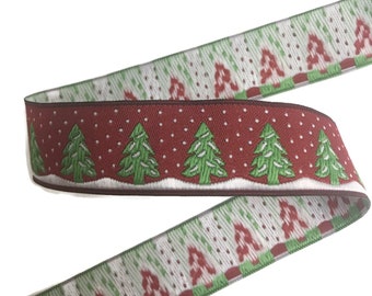 Cinta Jacquard Navideña de 1,6 a 2,2 cm, con Bordado de Árbol de Navidad