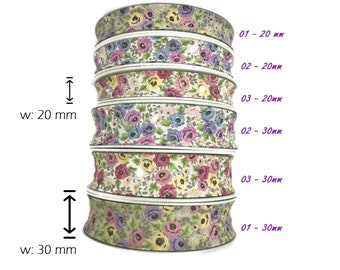 Cinta al bies con estampado de rosas de 0,77" a 1,18" - Ribete de algodón floral de 20 mm y 30 mm