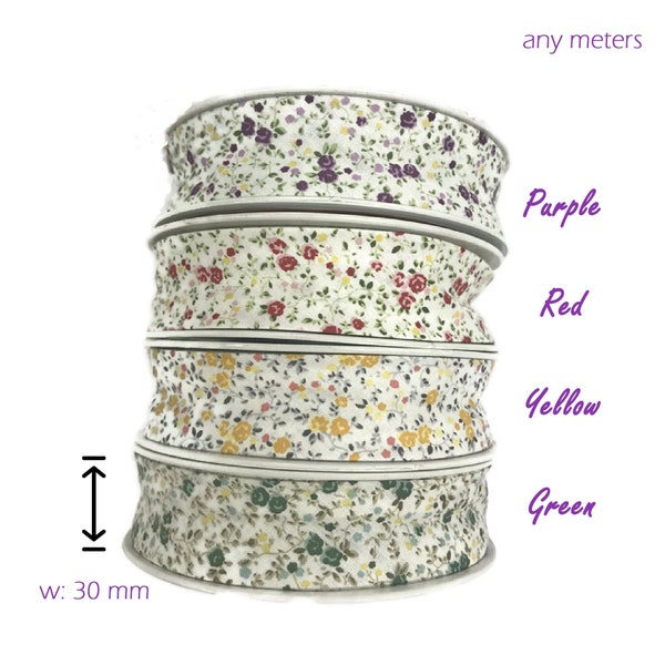 Motivo floreale nastro in sbieco in cotone da 30 mm - Cotton Bias Tape