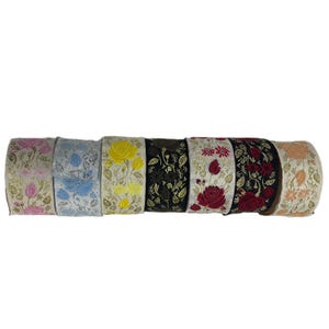 Cinta Jacquard Floral de 5 cm - Cinta Bordada de 50 mm - Borde Tejido con Flor - Adorno para Toalla