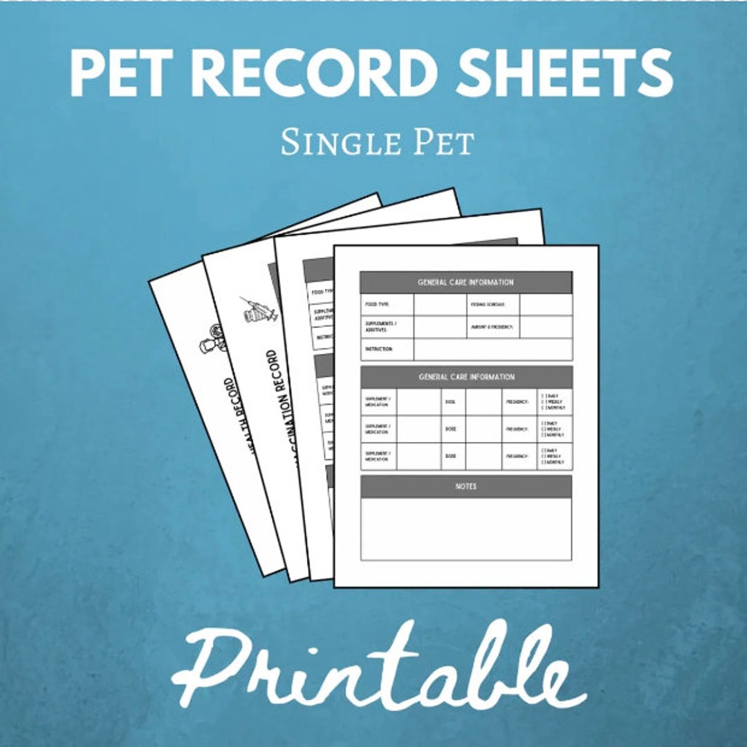 Printable Pet Records: Single Pet - Etsy
