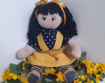 Handmade Rag Doll 45cm – Brown eyes, black hair “Amy”