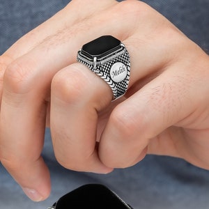 Silver Men's Ring With Onyx Stone, Mens Handmade Ring, 925 Silver, Men Sterling Silver Hanmade, Turkish Design, Ring For Men, Husband Gift image 1