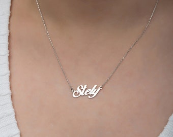 Silver Name Plate Necklace for Women, Personalized 925S Silver Name Jewelry, Women's Silver Nameplate Necklace, Identity Silver Jewelry