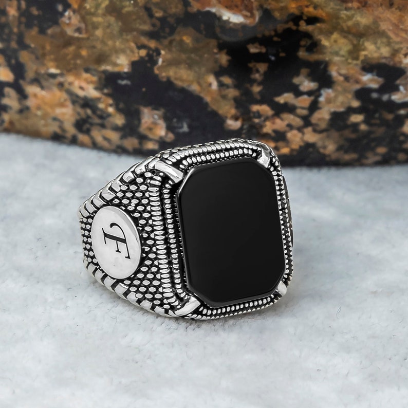 Silver Men's Ring With Onyx Stone, Mens Handmade Ring, 925 Silver, Men Sterling Silver Hanmade, Turkish Design, Ring For Men, Husband Gift image 8
