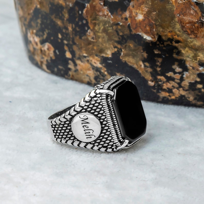 Silver Men's Ring With Onyx Stone, Mens Handmade Ring, 925 Silver, Men Sterling Silver Hanmade, Turkish Design, Ring For Men, Husband Gift image 2