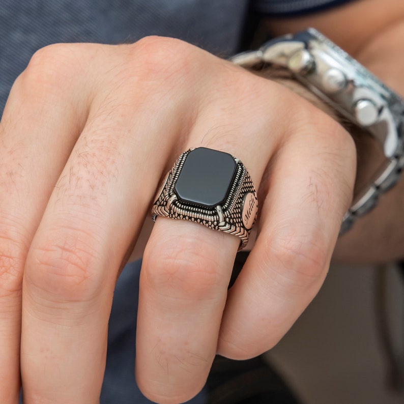 Silver Men's Ring With Onyx Stone, Mens Handmade Ring, 925 Silver, Men Sterling Silver Hanmade, Turkish Design, Ring For Men, Husband Gift image 4