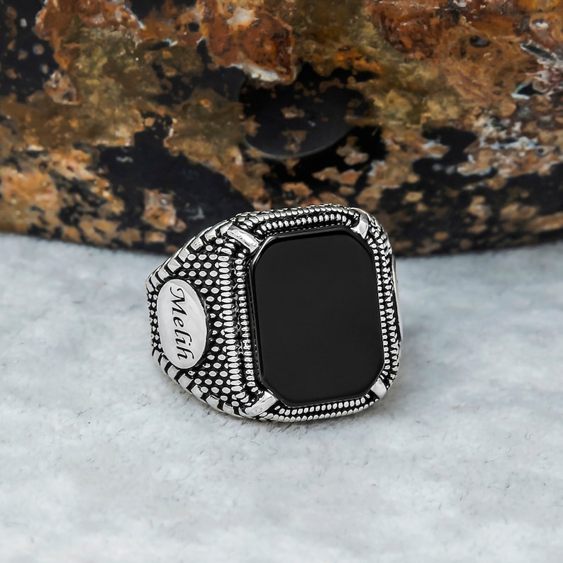Silver Men's Ring With Onyx Stone, Mens Handmade Ring, 925 Silver, Men Sterling Silver Hanmade, Turkish Design, Ring For Men, Husband Gift image 9