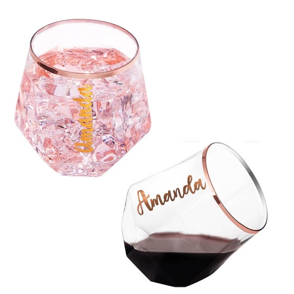 Personalized Diamond Rose Gold Accent Plastic Wine Glass