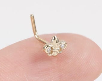 [LLOYD] 韓国☆14K GOLD☆Shining Flower Single Piercing 14k Solid Gold Fleur-de-lis Nose Stud French Lily Nose Ring