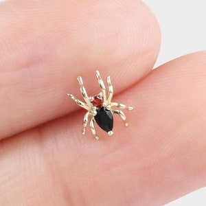 14k Solid Gold Black Spider Cartilage Earring Spider Helix Stud Tragus Conch Piercing Threadless Animal Earring Conch Stud Flat Back Earring