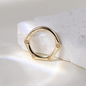 14K Solid Gold Septum Hoop Ring Gold Daith Clicker Ring Nose Ring Hexagon Helix Seamless Huggie Hoop Ring Dainty 16G Hinged Hoop Earring