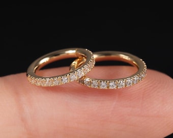 14k Solid Gold Half Eternity CZ Clicker Segment Hoop Huggie Hinged Cartilage Daith Helix Tragus Conch Rook Piercing Hoop Ring 16G/18G