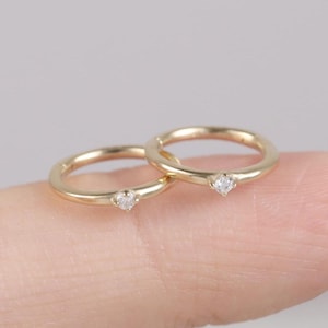 14k Solid Gold 0.015ct Real Lab Diamond Daith Clicker Hoop, Gold Diamond Hinged Septum Ring, Seamless Helix Daith Tragus Huggie Hoop Clicker