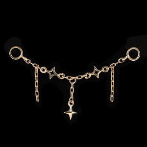 14k Solid Gold Dangle Star Chain Attachment, Gold Dangle Star Cable Chain Earring, Helix Conch Industrial Wrap Chain, Star Clicker Chain