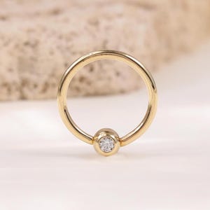 14K Solid Gold Diamond Captive Bead Ring Septum Hoop Ring Daith Helix Cartilage Ring Ball Closure Ring Twisted Piercing Nose Ring Conch Ring