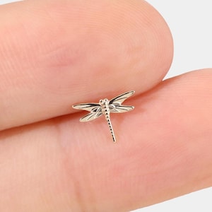 14K Solid Gold Dragonfly Cartilage Push Back Earring, Dragonfly Helix Conch Tragus Stud Earring, Animal Nose Labret Stud Threadless Push Pin