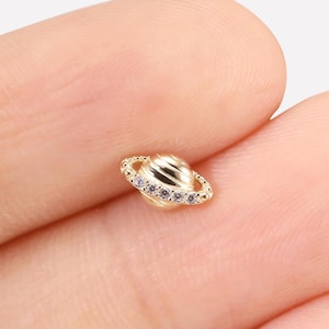 14K Solid Gold Planet Stud Earring Planet Cartilage Earring Exquisite Tiny Helix Stud Conch Earring Tragus Stud Planet Flat Back Earring