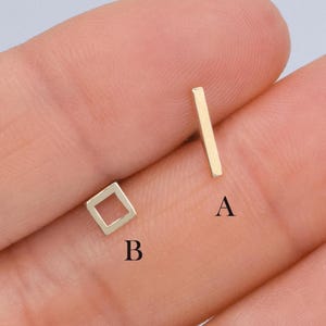 Pendiente de cartílago con barra de oro macizo de 14 k, forma cuadrada, con forma de hélice, línea recta, concha, tragus, perforación con parte trasera plana, conjunto de joyas geométricas para cartílago.