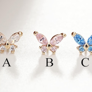 14k Solid Gold Dainty Butterfly Cartilage Stud Earring Helix Nose Labret Piercing