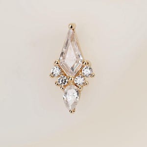 14k Solid Gold Kite Cut Clear CZ Cartilage Piercing Helix Conch Tragus Flat Back Earring