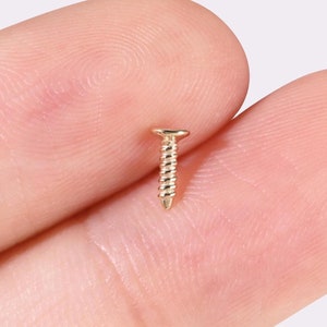 14k Solid Gold Screw Stud Earring Tiny Cute Screws Helix Stud Tragus Stud Cartilage Earring Piercing Cute Screw Conch Flat Push Back Earring