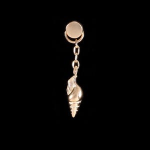 14K Solid Gold Conch-Shaped Hoop Charm, Tiny Seashell Conch Cartilage Hoop Charm, Helix Belly Ring Charm, Rook Hoop Charm Huggie Charm Charm