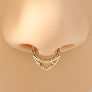 14k Solid Gold Double Row Septum Ring Gold V Shape Daith Hinged Clicker Dainty Tragus Helix Hoop Cartilage Hoop Clicker 16g 8mm 10mm