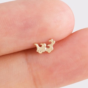 14k Solid Gold Spray Stud Earring, Gold Cloud Piercing, Helix Stud Conch Earring, Tragus Jewelry, Flat Back Earring Gift for Her