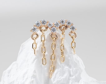 14k massivt guld dingelkedja broskörhänge tofsörhänge Helix Tragus Conch örsnibbpiercing gänglös platt baksida örhänge unik present till henne