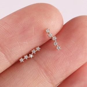 14k Solid Gold Diamond Star Cartilage Stud Earring Dainty Curved Bar Earring Threadless Push Pin Helix Conch Tragus Flat Back Earring