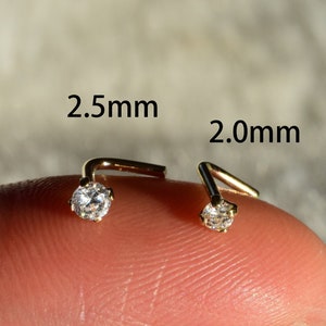 14k Solid Gold Diamond Nose Stud Nose Ring Gold Nose Pin 20g L Shape Gold Nose Piercing Jewelry