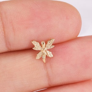 14k Solid Gold Elf Fairy Stud Earring Tiny Fairy Cartilage Earring Flower Fairy Earring Helix Stud Tragus Conch Earring Flat Back Earring