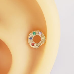 14k Solid Gold Donut Helix Stud Earring Multi-Colour Palette Cartilage Push Back Sapphire Garnet CZ Conch Piercing Tragus Flat Back Stud