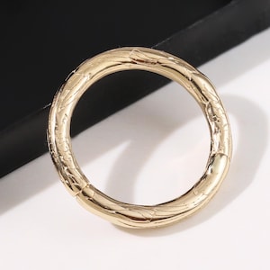 14K Solid Gold Septum Ring with Delicate Fish Pattern Daith Hoop Clicker Cartilage Hoop Tragus Clicker Embossed Textured Helix Earring 16g