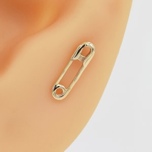 14k Solid Gold Safety Pin Stud Earring Unique Helix Stud Conch Earring Tragus Piercing Threadless Stud Flat Back Earring for Everyday Wear